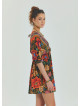 V Neck Elastic Waist Backless Black Floral Dress 4565